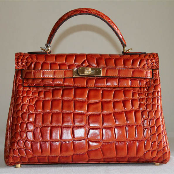 7A Replica Hermes Kelly 32cm Crocodile Veins Leather Bag Orange HC0001 (4) - Click Image to Close